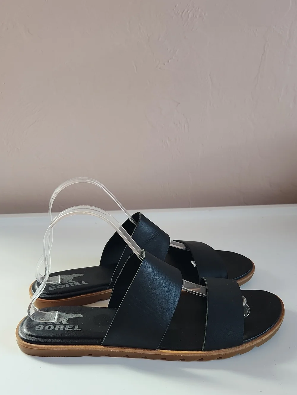 SOREL Women's Ella II Slide Sandal Black Leather Size 10.5